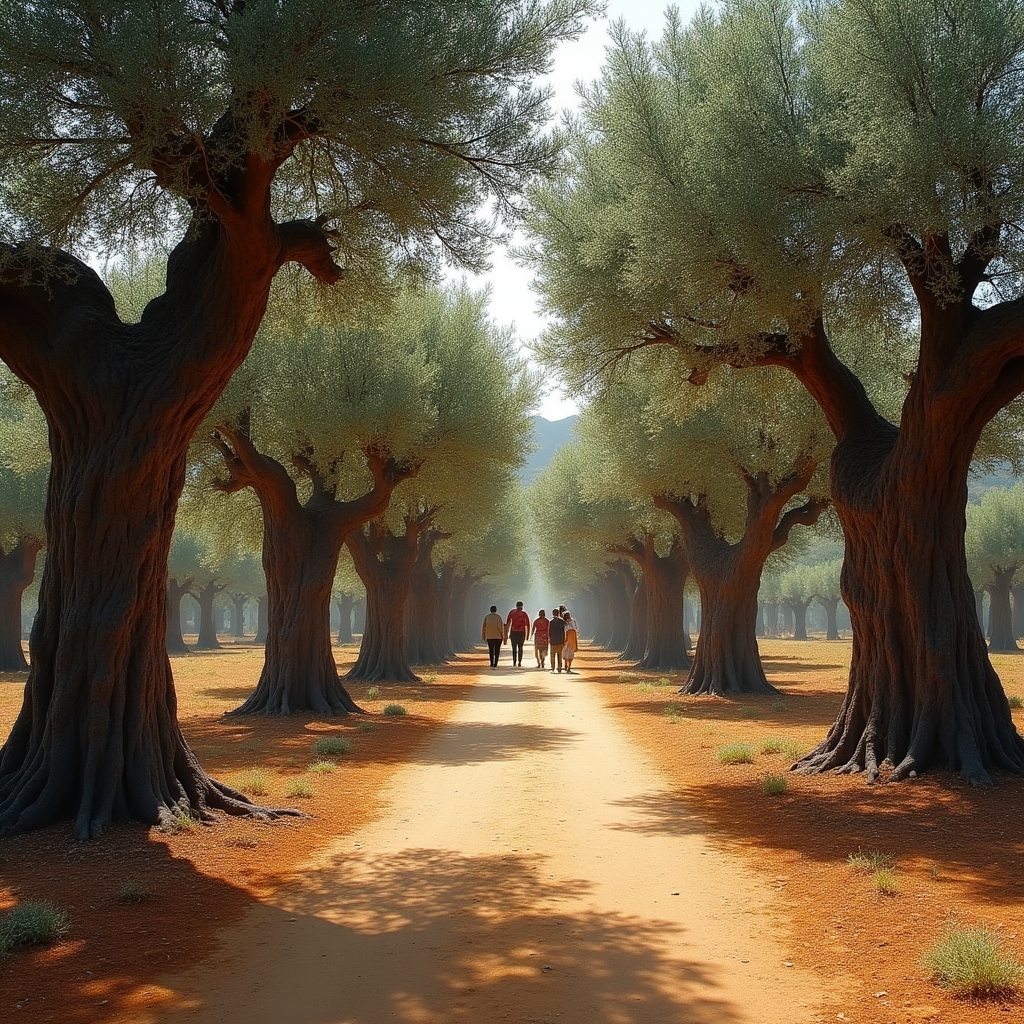 Sendero entre olivos centenarios durante una visita guiada al olivar